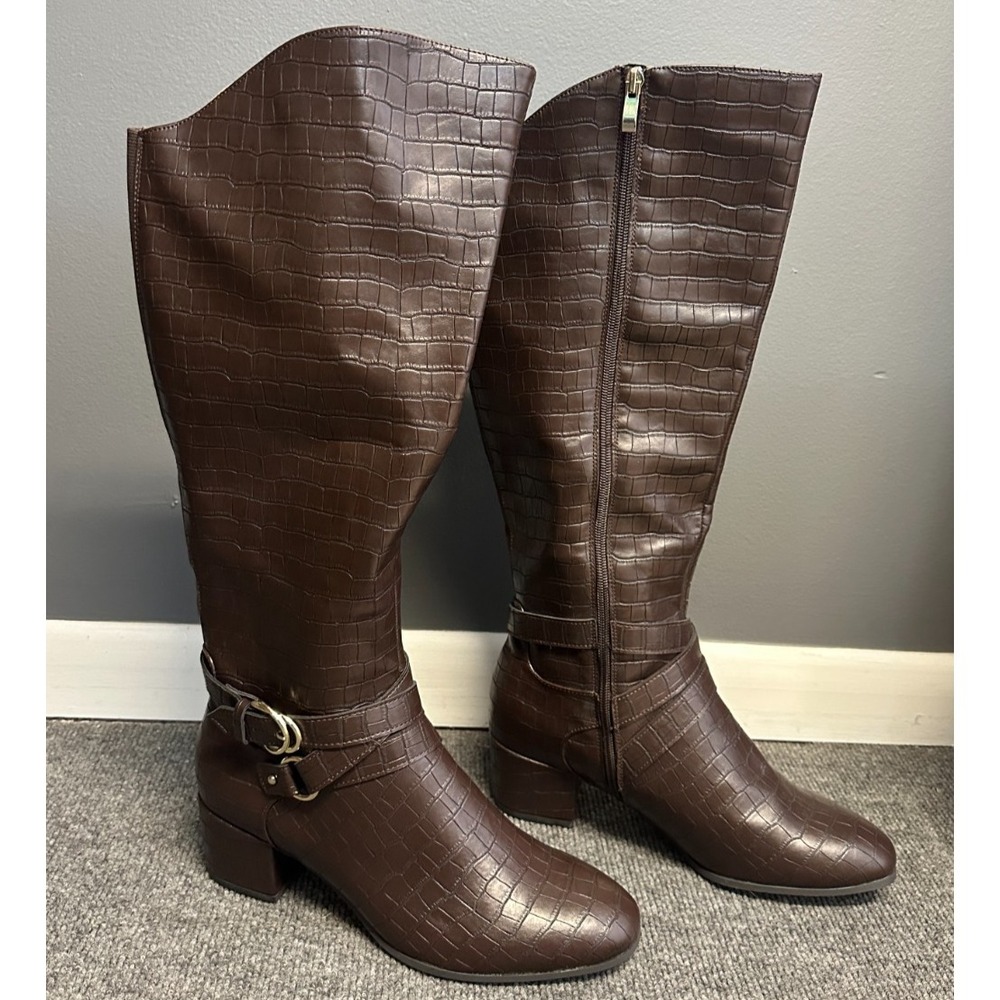 LIFE STRIDE Womens Size 11M‎ Brown Oakley Croc Round Toe Block Heel Heeled Boots